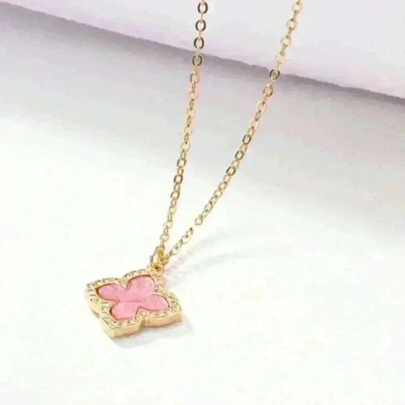 Jewelry - Pink Clover Pendant on 18k Gold Filled Necklace